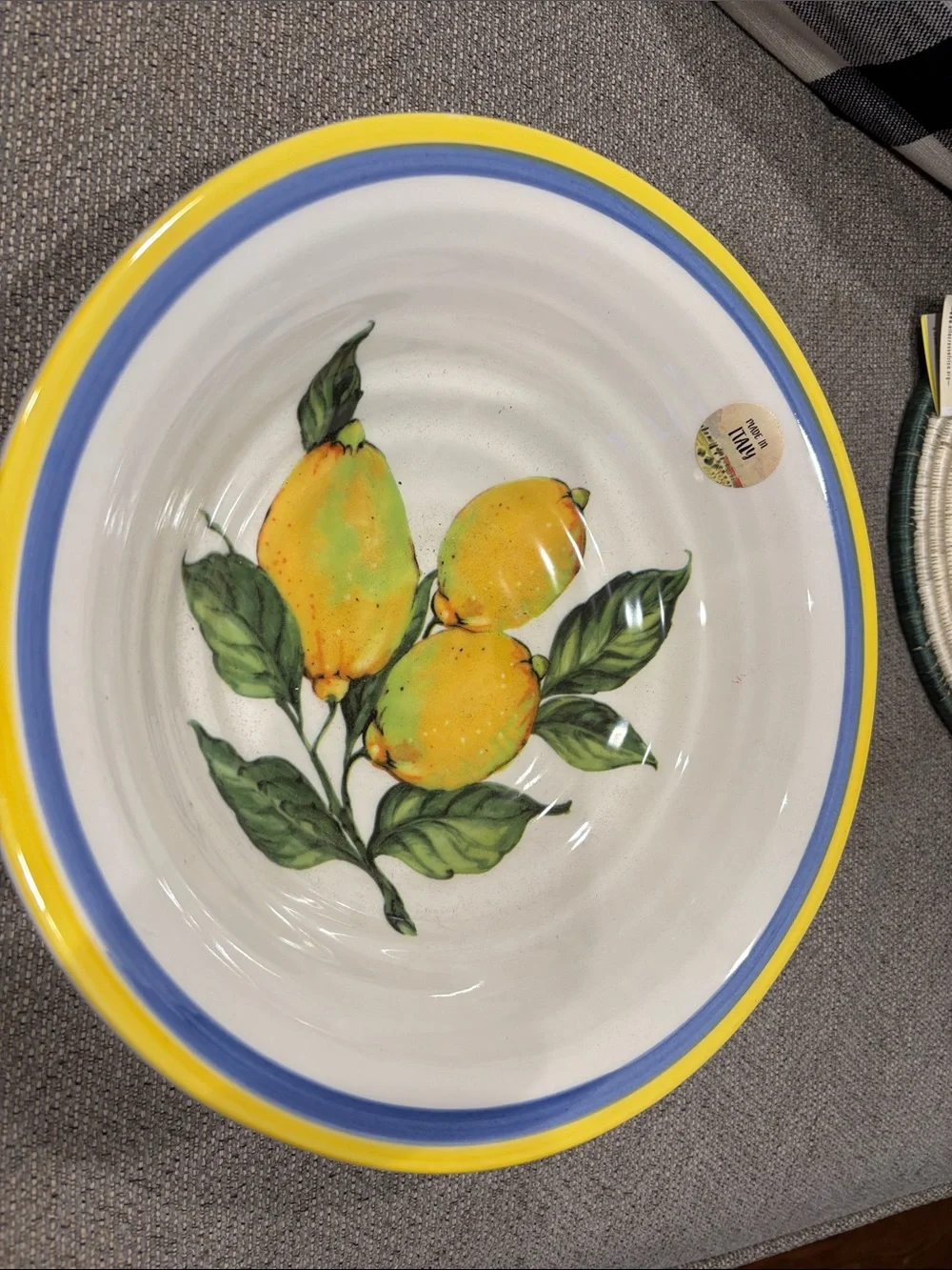Ceramic Lemon Serving Bowl - Yellow & Blue made in Italy